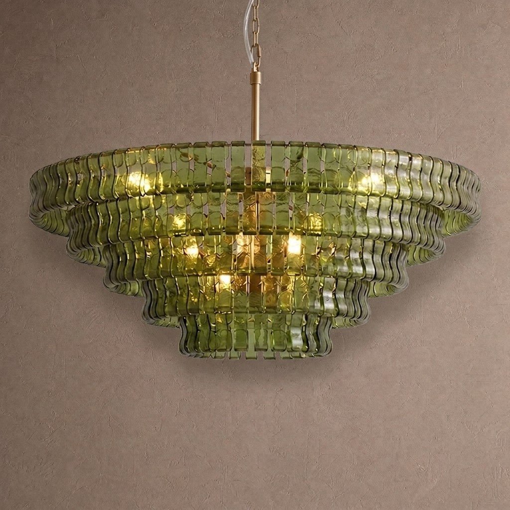 Ghiaccio Glass Round Chandelier 24" 36" 48" 60" - 6-Tier 60"BrassGreencasivra