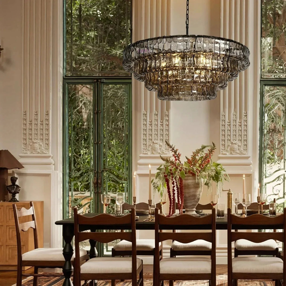 Grigio Glass Round Chandelier 24" 36" 48" 60" in bronze by Blush Lighting