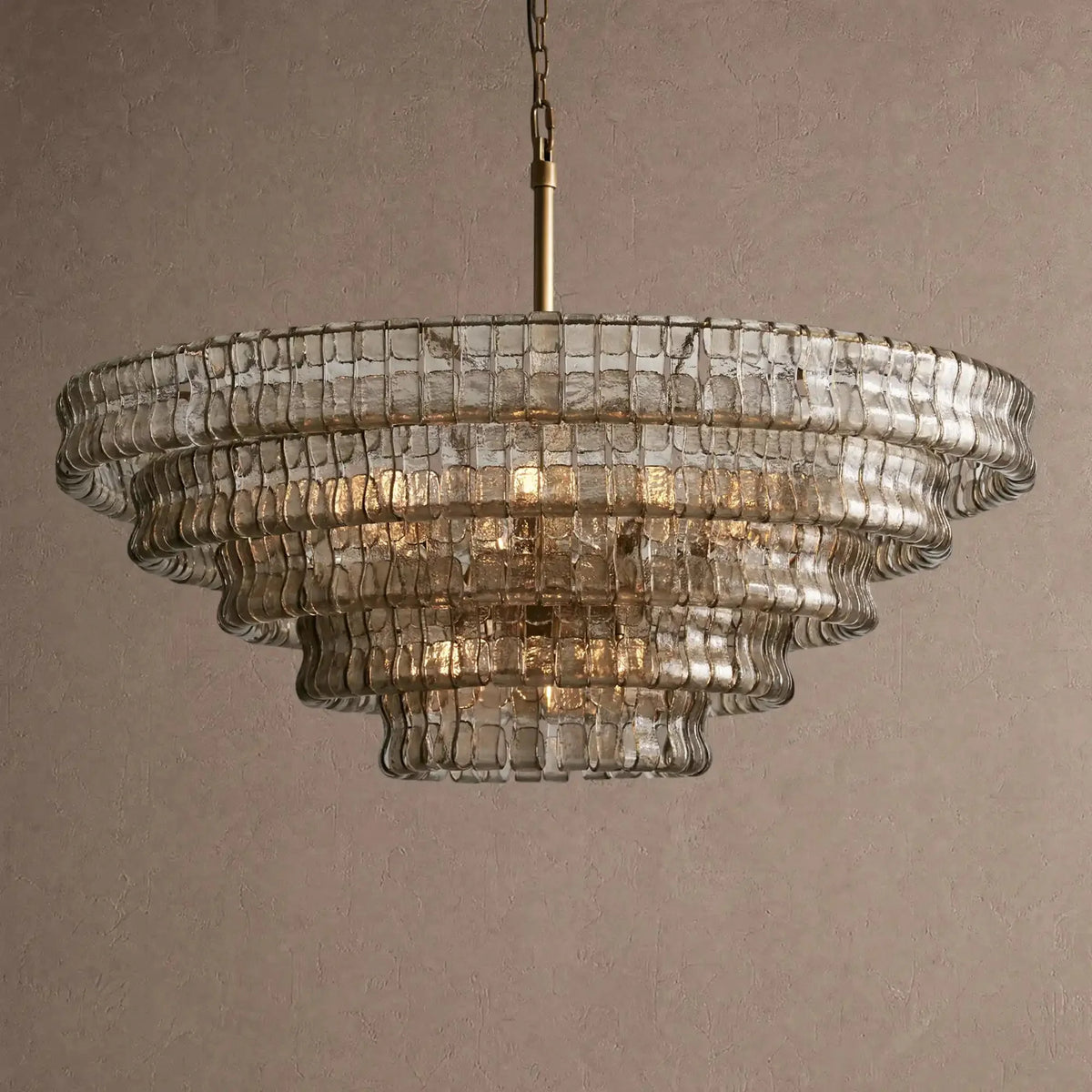 Ghiaccio Glass Round Chandelier 24" 36" 48" 60" - 5-Tier 48"BrassSmokecasivra
