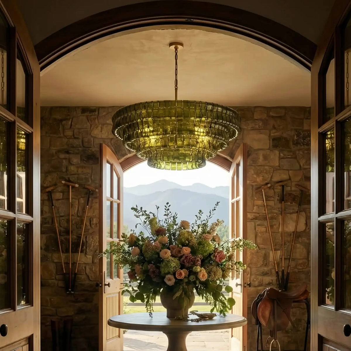 Grigio Glass Round Chandelier 24" 36" 48" 60" in bronze by Blush Lighting