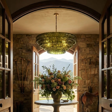 Grigio Glass Round Chandelier 24" 36" 48" 60" in bronze by Blush Lighting