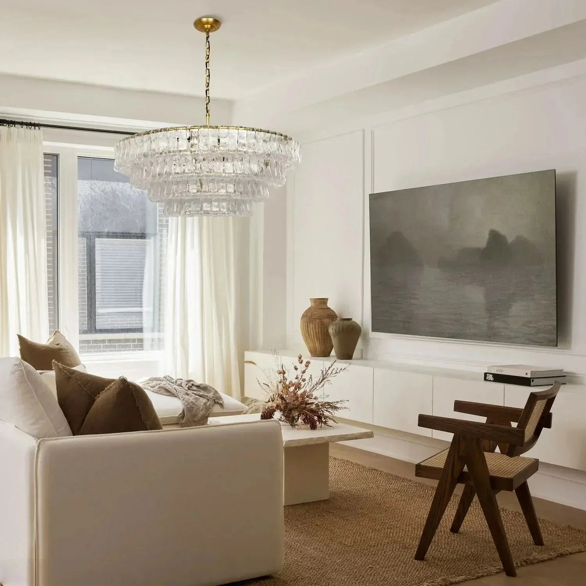 Grigio Glass Round Chandelier 24" 36" 48" 60" in bronze by Blush Lighting