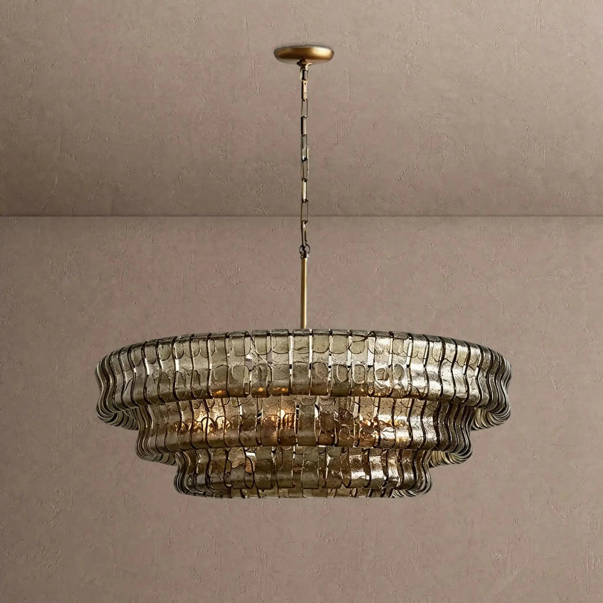 Grigio Glass Round Chandelier 24" 36" 48" 60" - 3-Tier 24"BrassSmokecasivra