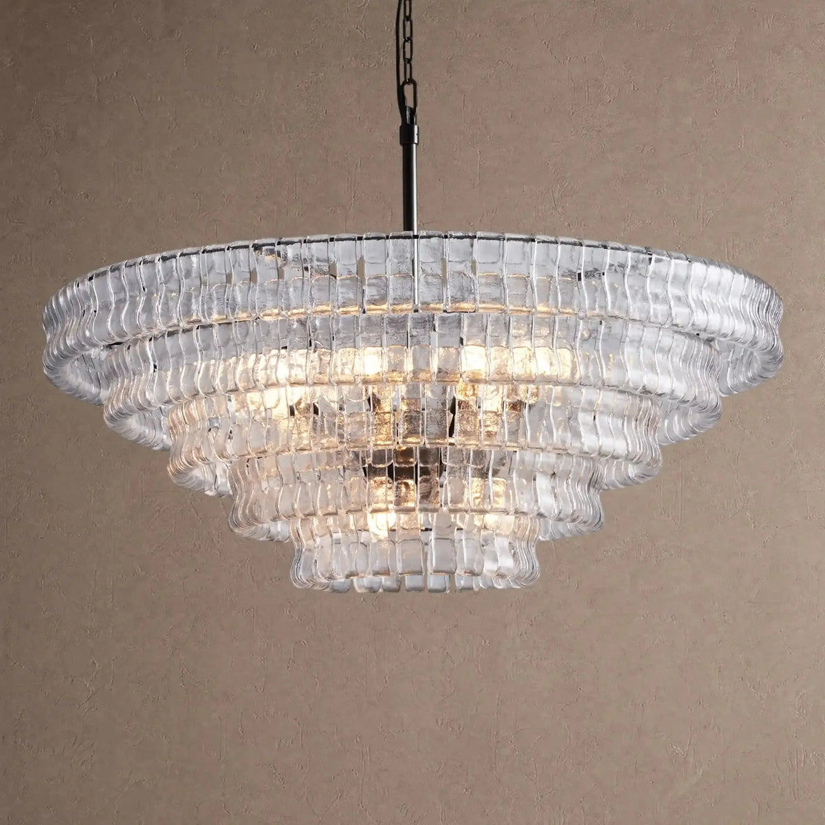 Grigio Glass Round Chandelier 24" 36" 48" 60" - 5-Tier 48"BlackClearcasivra