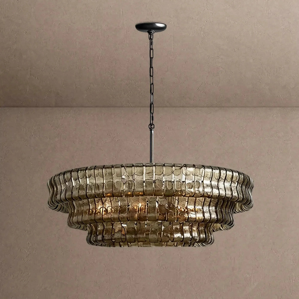 Grigio Glass Round Chandelier 24" 36" 48" 60" - 3-Tier 24"BlackSmokecasivra