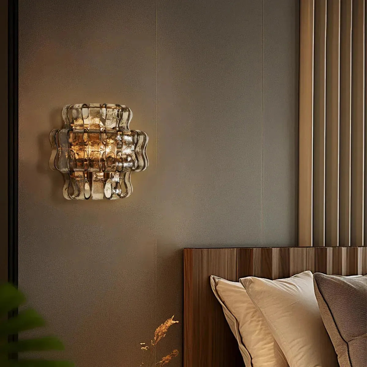 Grigio Glass Wall Sconce styled in a modern bathroom
