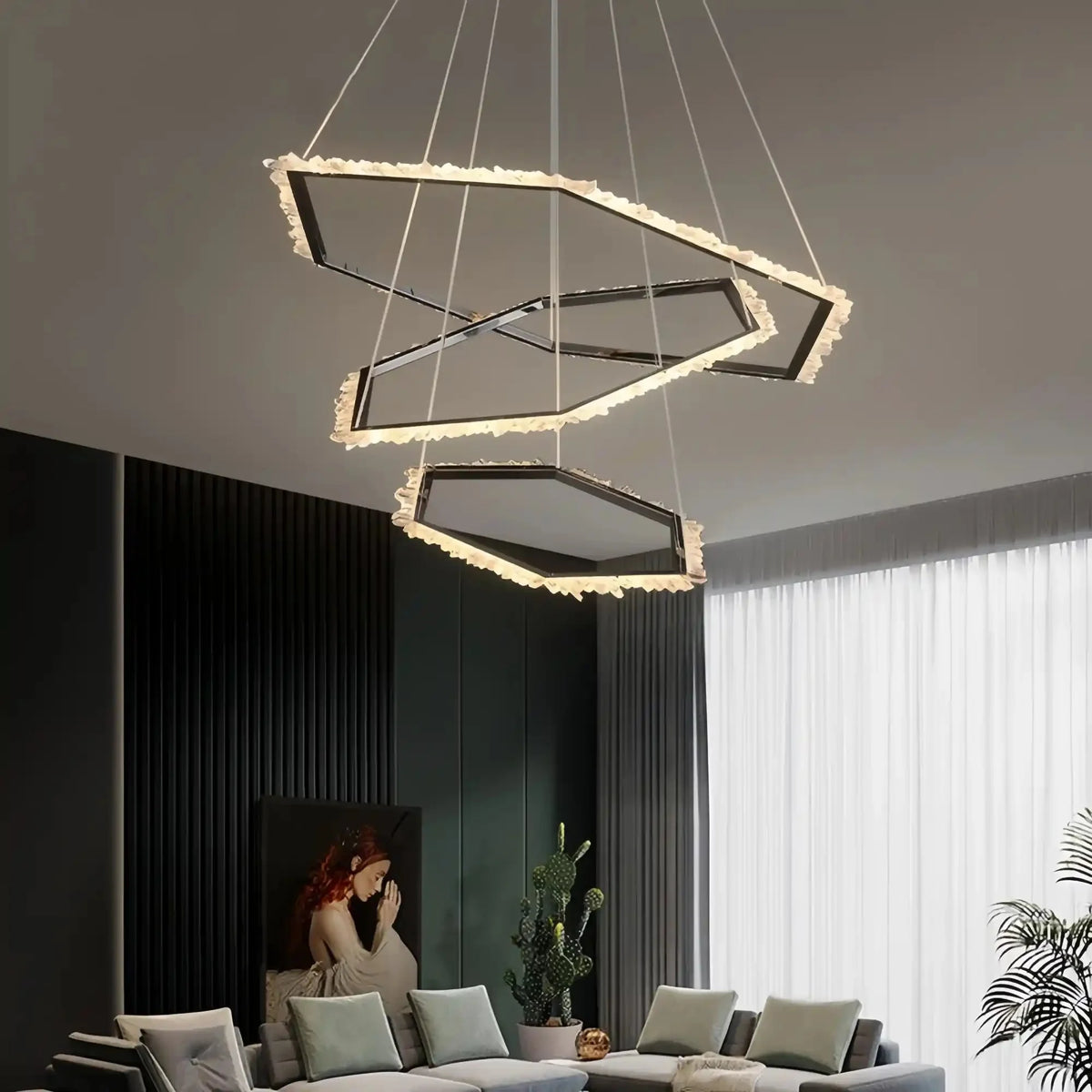 Gina Hexagonal Rock Crystal Black Ring Chandelier - Style Ccasivra