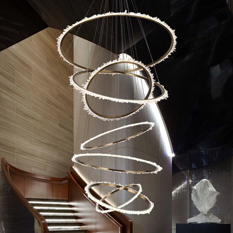 Gina Rock Crystal Multi Rings Chandelier For Staircase - 5 Rings: 15.7"D + 23.6"D + 31.5"D + 39.4"D + 59"Dcasivra