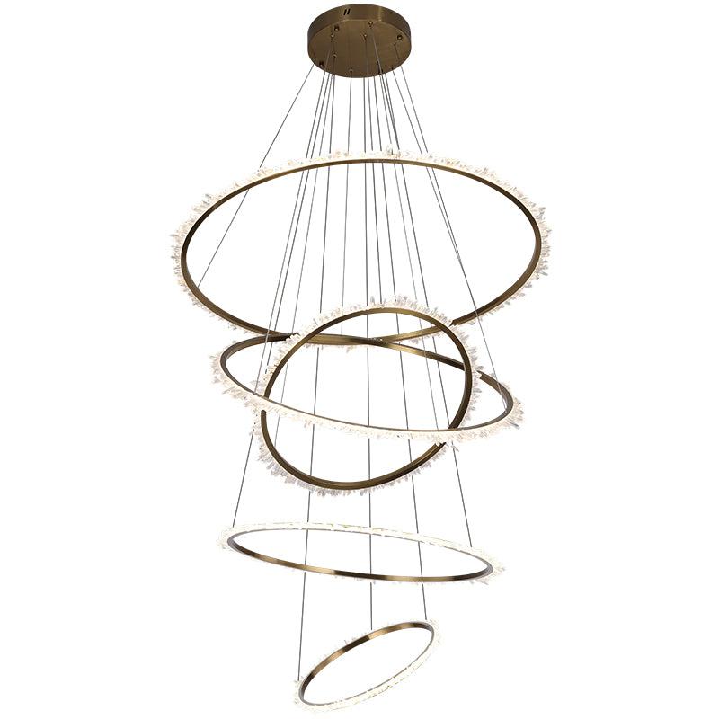 Gina Rock Crystal Multi Rings Chandelier For Staircase - 5 Rings: 15.7"D + 23.6"D + 31.5"D + 47.2"D + 59"Dcasivra