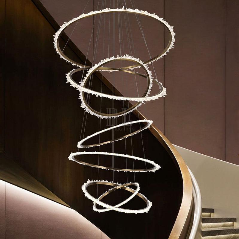 Gina Rock Crystal Multi Rings Chandelier For Staircase - 7 Rings: 15.7"D + 23.6"D + 23.6"D + 31.5"D + 39.4"D + 47.2"D + 59"Dcasivra