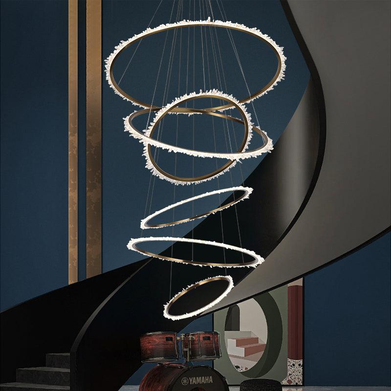 Gina Rock Crystal Multi Rings Chandelier For Staircase - 6 Rings: 15.7"D + 23.6"D + 31.5"D + 39.4"D + 47.2"D + 59"Dcasivra