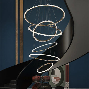 Gina Rock Crystal Multi Rings Chandelier For Staircase - 6 Rings: 15.7"D + 23.6"D + 31.5"D + 39.4"D + 47.2"D + 59"Dcasivra