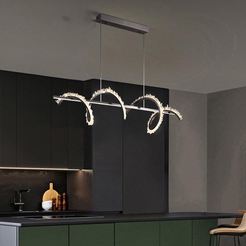 Gina Spiral Rock Crystal Chandelier,Linear Dining Room Chandelier - 39.4" L x 7.9" Hcasivra