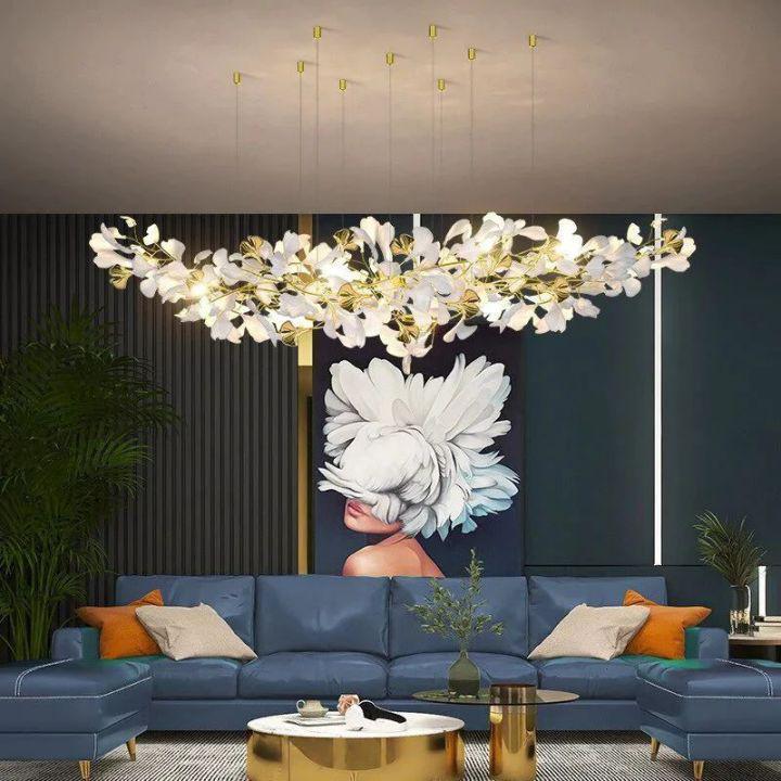 Ginkgo A Branch Chandelier - White + gold accents150CM (L59"）casivra