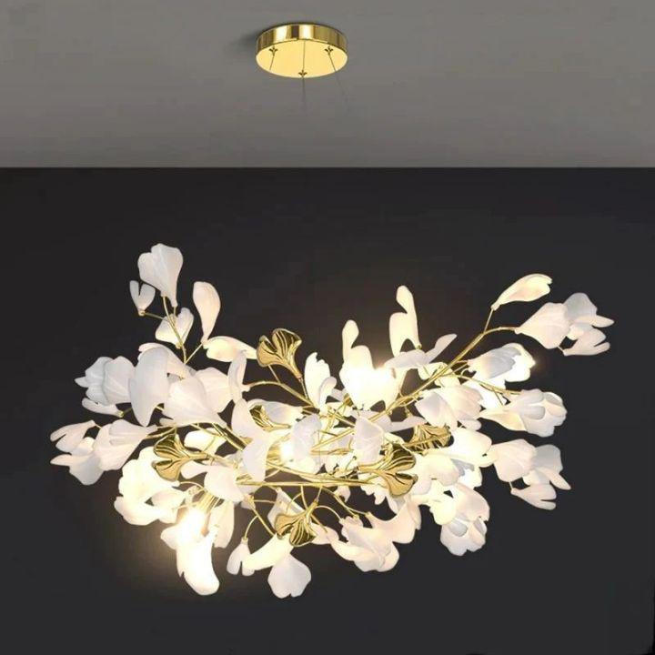 Ginkgo Branch Chandelier - All white leavesL150CM (L59")casivra
