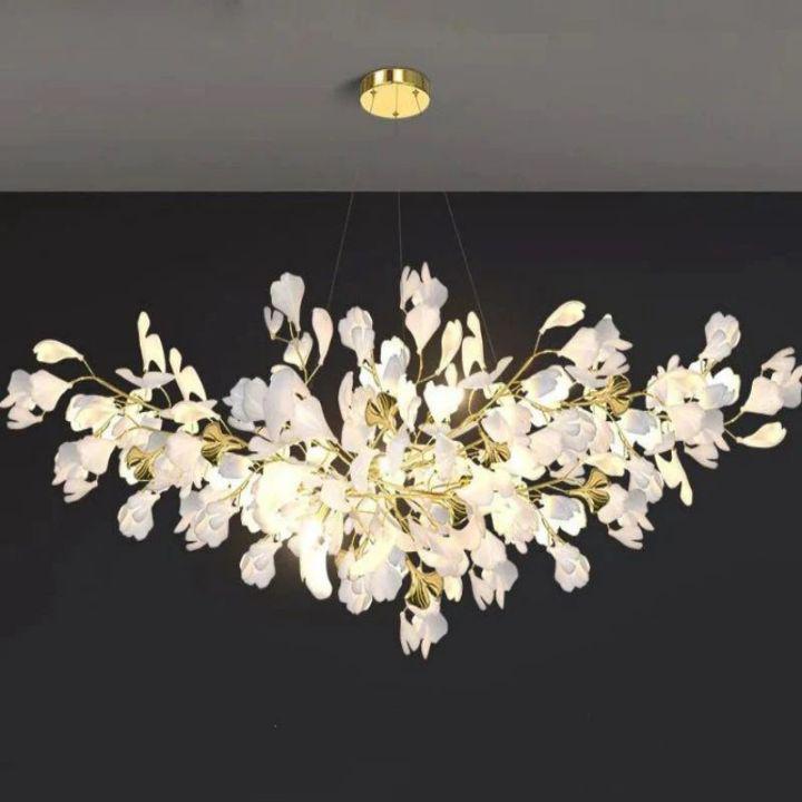 Ginkgo Branch Chandelier - All white leavesL150CM (L59")casivra