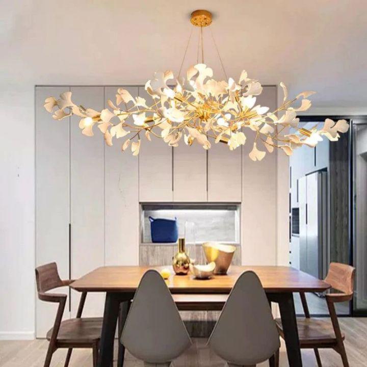 Ginkgo C Branch Chandelier - All white leaves150CM (59")casivra