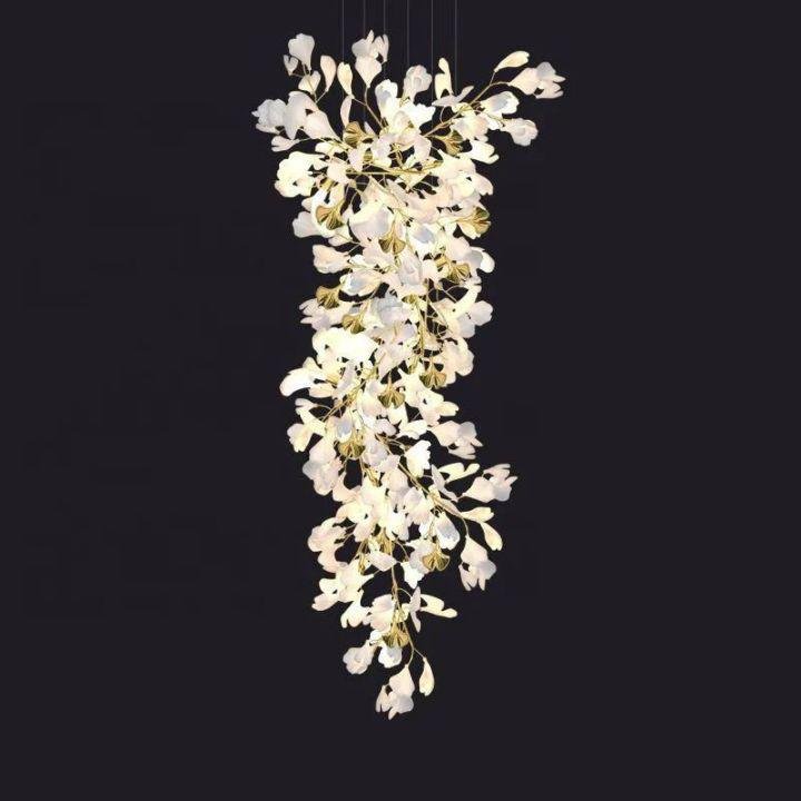Ginkgo Cascading A Branch Chandelier - White + gold accentsH150CM (H59")casivra