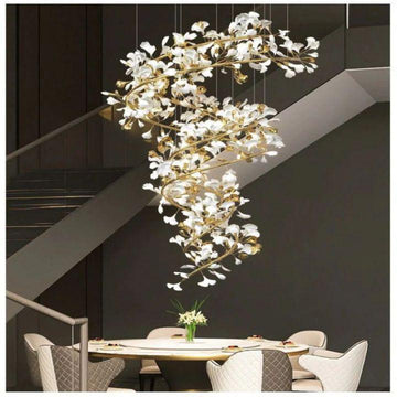 Ginkgo Cascading B (Spiral) Branch Chandelier - All white leavesH150CM (H59")casivra