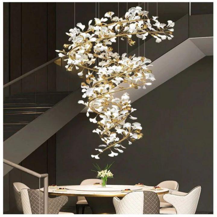 Ginkgo Cascading B (Spiral) Branch Chandelier - All white leavesH150CM (H59")casivra