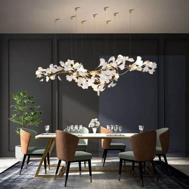 Ginkgo D Branch Chandelier - White + gold accentsL150(L59")casivra