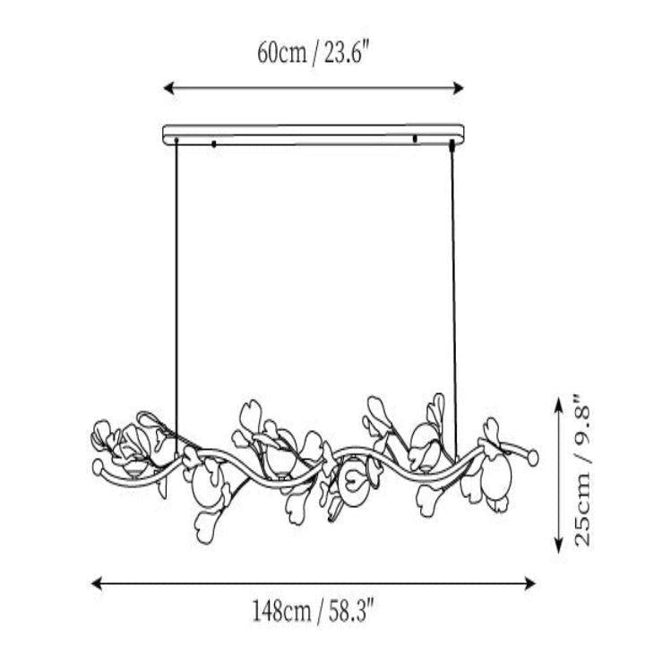 Ginkgo Glass Chandelier - 6 heads Size: L 58.3″(148cm) x H 9.8″(25cm)casivra