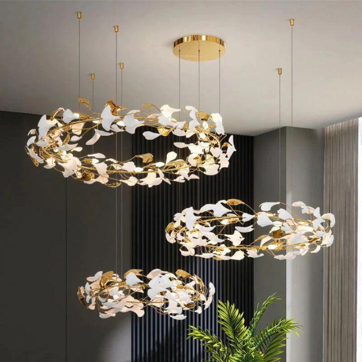 Ginkgo Rings Branch Chandelier - All white leavesD39¼"+ D31½" +D23½"casivra