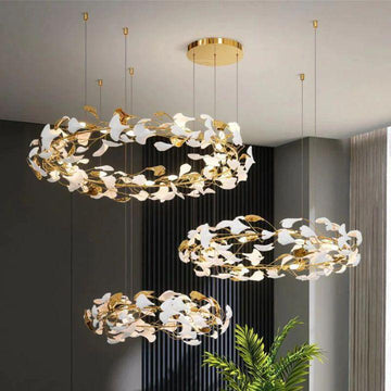 Ginkgo Rings Branch Chandelier - All white leavesD39¼"+ D31½" +D23½"casivra