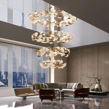 Ginkgo Rings Linear Branch Chandelier - All white leavesD47¼"+D39¼"+ D31½" +D23½"casivra