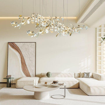 Ginkgo Special Chandelier - All white leavesL 150cm x H 65cm / L 59.1″ x H 25.6″casivra