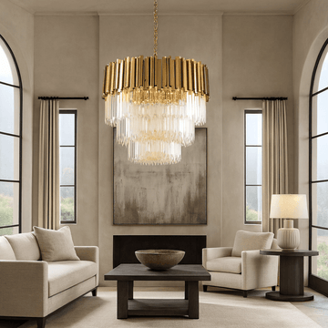 Gio tiered crystal chandelier full fixture view