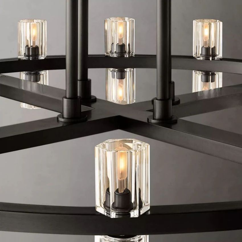 Arcachon Hexagon Crystal Two-Tier Round Chandelier 60"