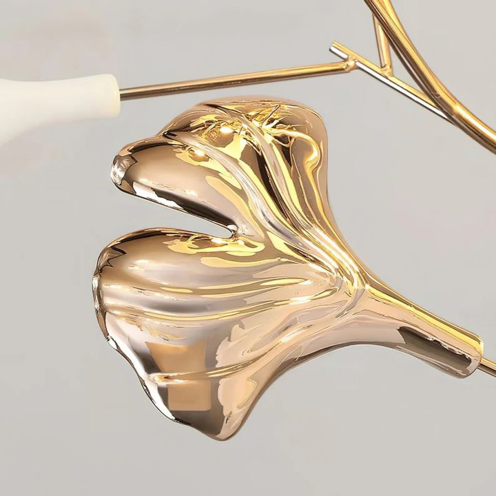 Gliss Gingko Ceramic Leaf Floor Lamp, Modern Stand Lamp - Gold & White Marble Basecasivra