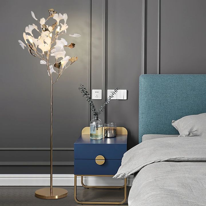 Gliss Gingko Ceramic Leaf Floor Lamp, Modern Stand Lamp - Gold & White Marble Basecasivra
