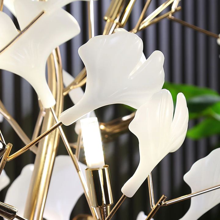Gliss Gingko Ceramic Leaf Floor Lamp, Modern Stand Lamp - Gold & White Marble Basecasivra