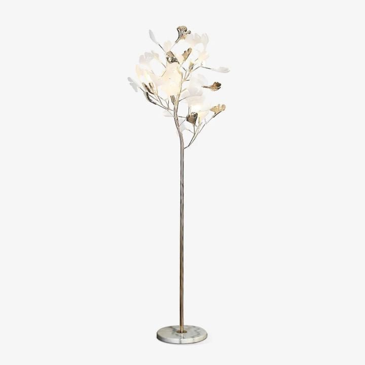 Gliss Gingko Ceramic Leaf Floor Lamp, Modern Stand Lamp - Gold & White Marble Basecasivra