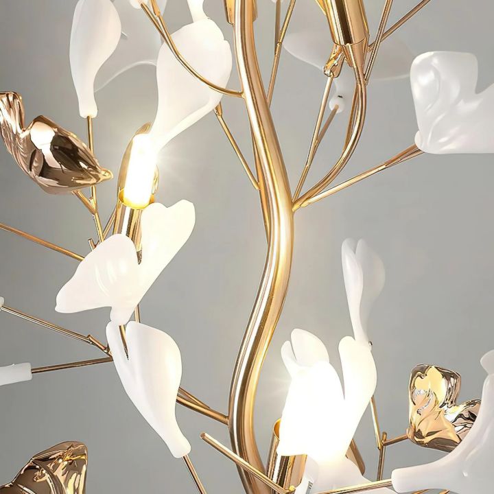Gliss Gingko Ceramic Leaf Floor Lamp, Modern Stand Lamp - Gold & White Marble Basecasivra