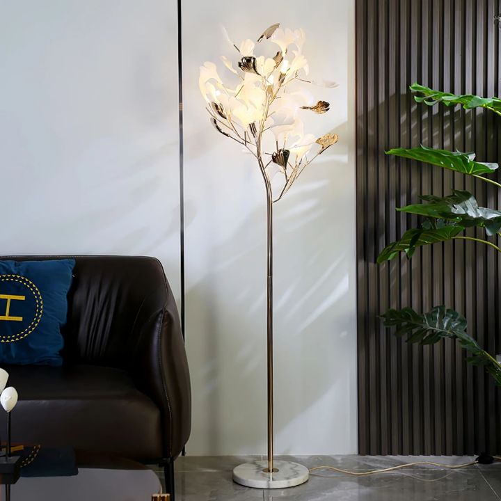 Gliss Gingko Ceramic Leaf Floor Lamp, Modern Stand Lamp - Gold & Gold Metal Basecasivra