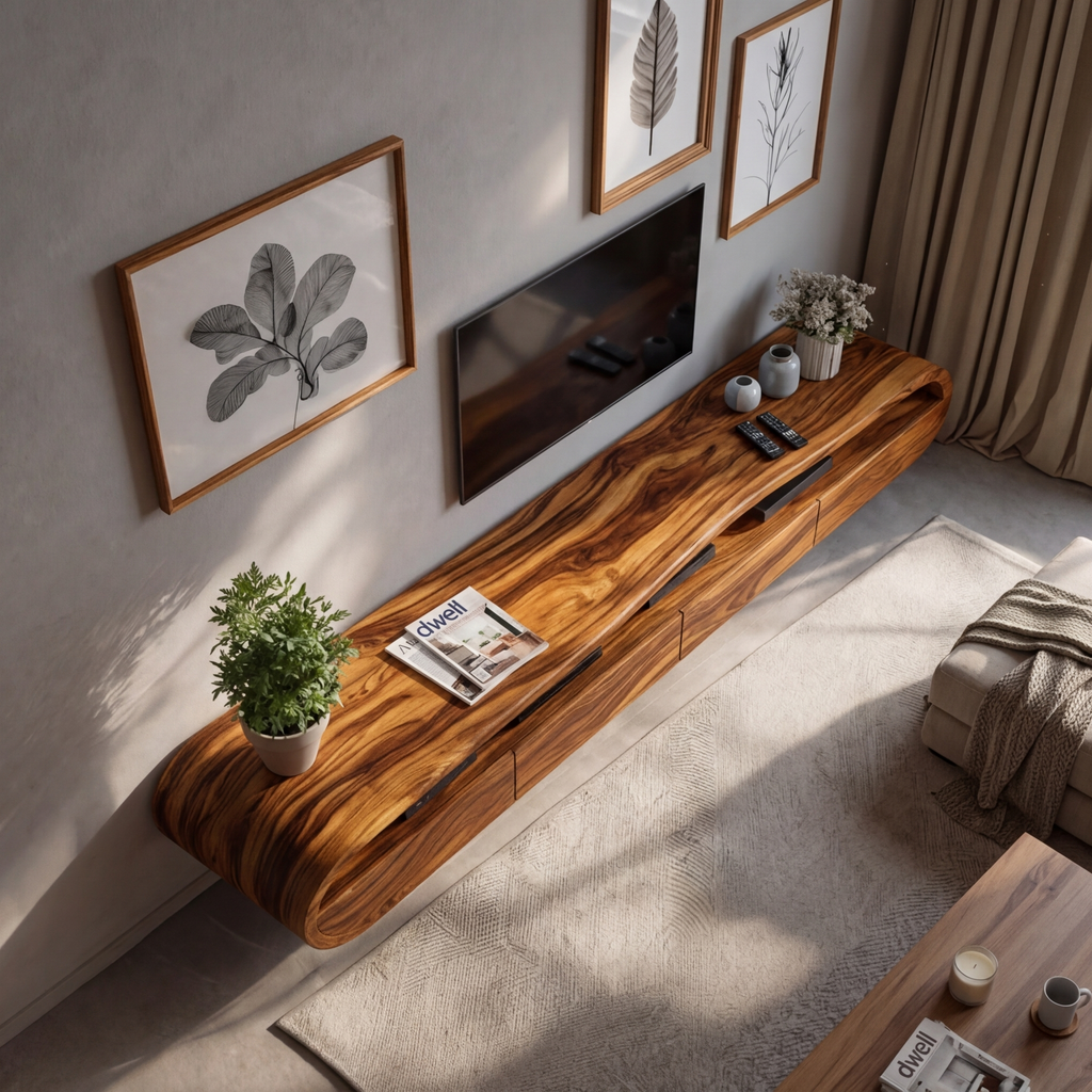 Modern Floating TV Console With Rounded Design For Living Room