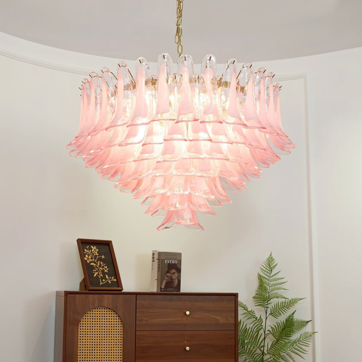 Gold & Pink Barcelona Murano Chandelier with 16 E14 Bulbs-casivra-casivra