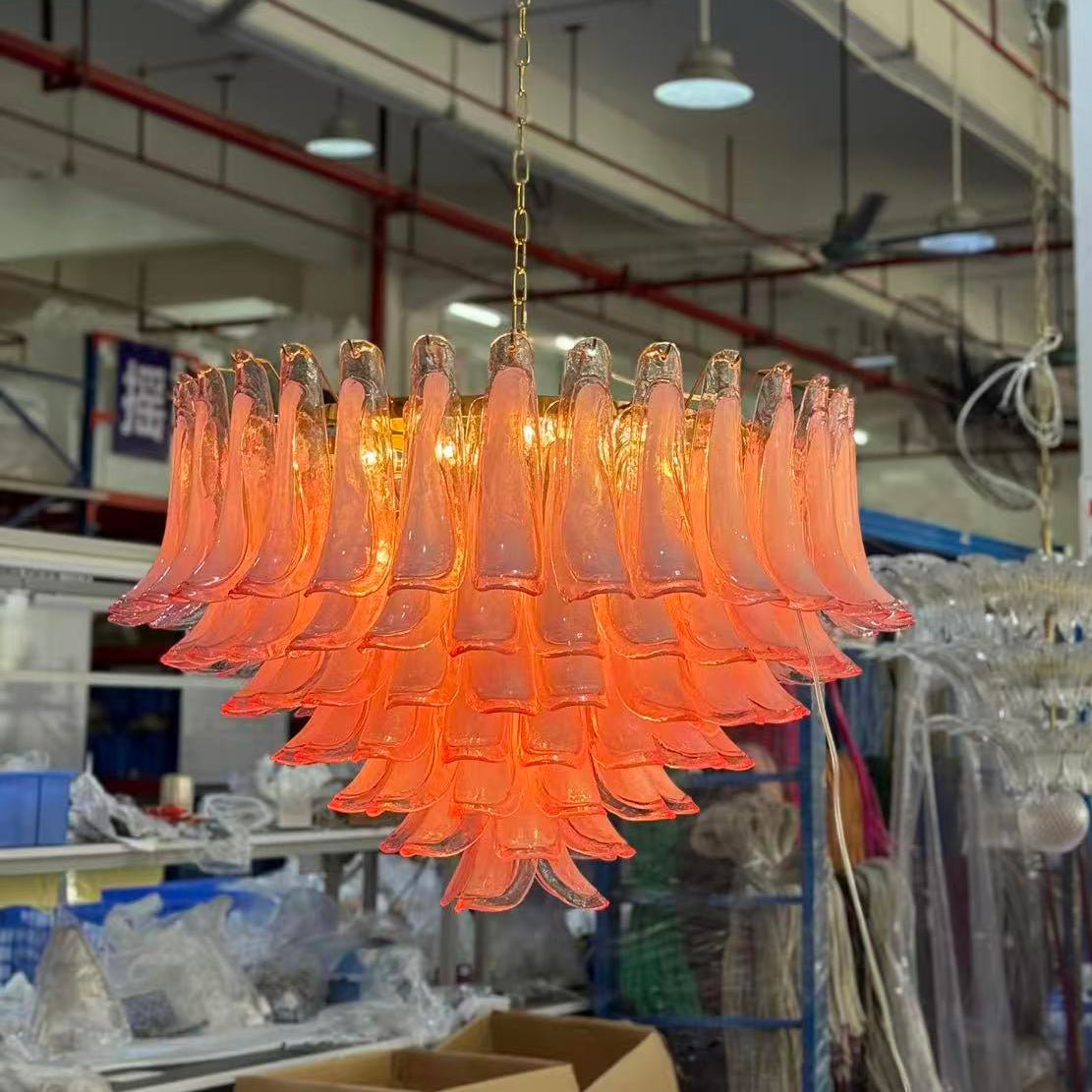 Gold & Pink Barcelona Murano Chandelier with 16 E14 Bulbs-casivra-casivra