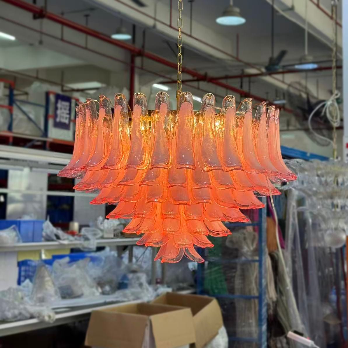 Gold & Pink Barcelona Murano Chandelier with 16 E14 Bulbs-casivra-casivra