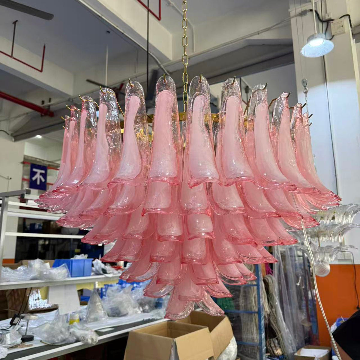Gold & Pink Barcelona Murano Chandelier with 16 E14 Bulbs-casivra-casivra