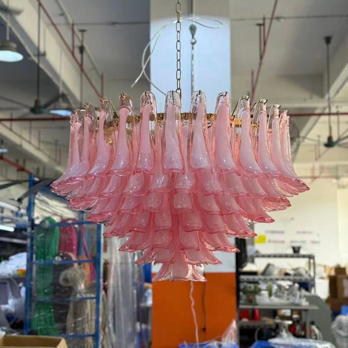 Gold & Pink Barcelona Murano Chandelier with 16 E14 Bulbs-casivra-casivra
