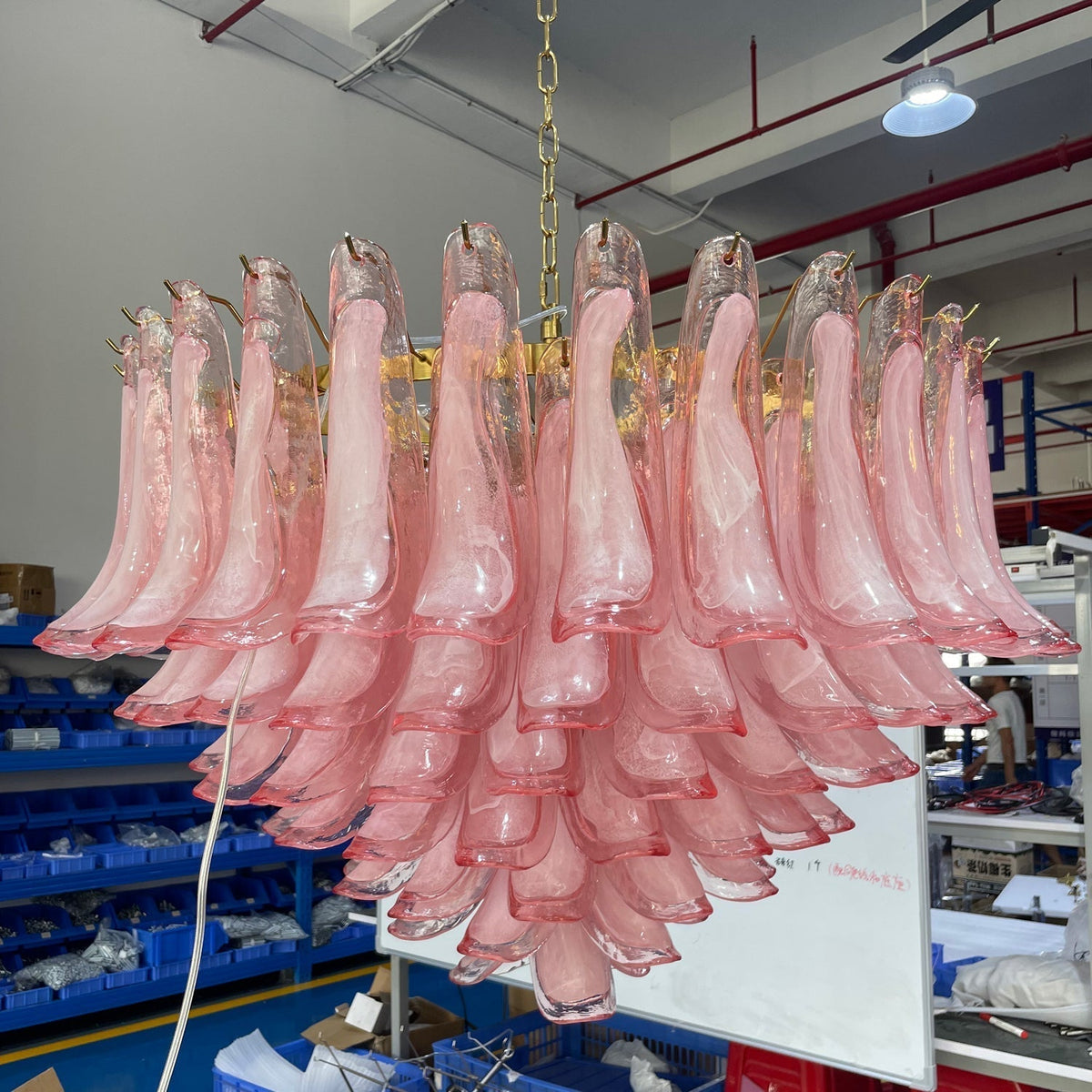 Gold & Pink Barcelona Murano Chandelier with 16 E14 Bulbs-casivra-casivra