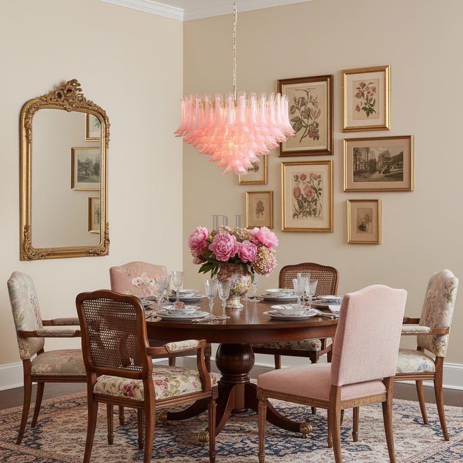 Gold & Pink Barcelona Murano Chandelier with 16 E14 Bulbs-casivra-casivra
