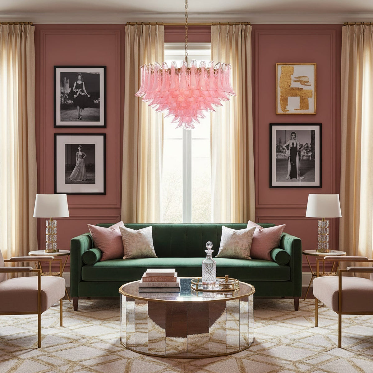 Gold & Pink Barcelona Murano Chandelier with 16 E14 Bulbs-casivra-casivra