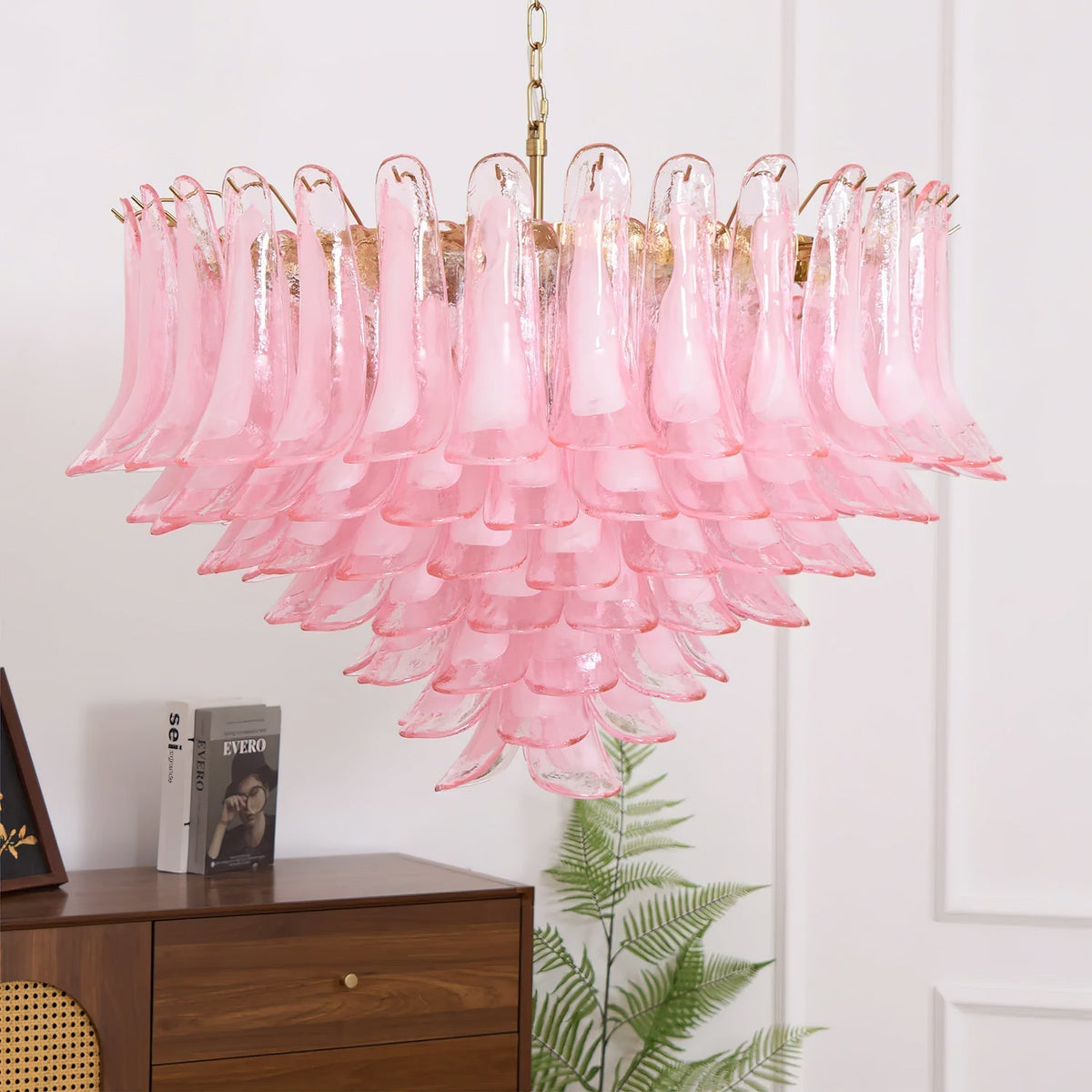 Gold & Pink Barcelona Murano Chandelier with 16 E14 Bulbs-casivra-casivra