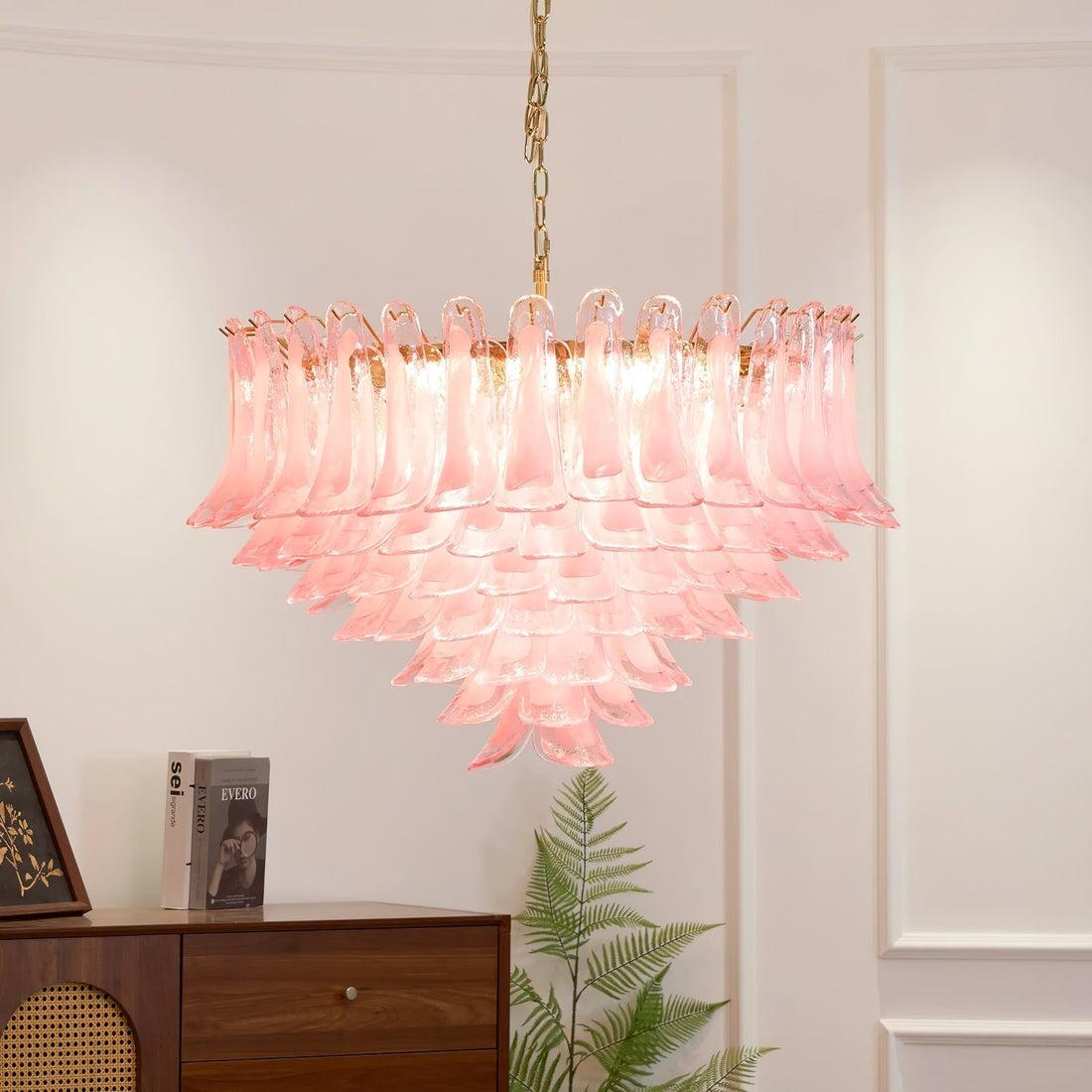 Gold & Pink Barcelona Murano Chandelier with 16 E14 Bulbs-casivra-casivra