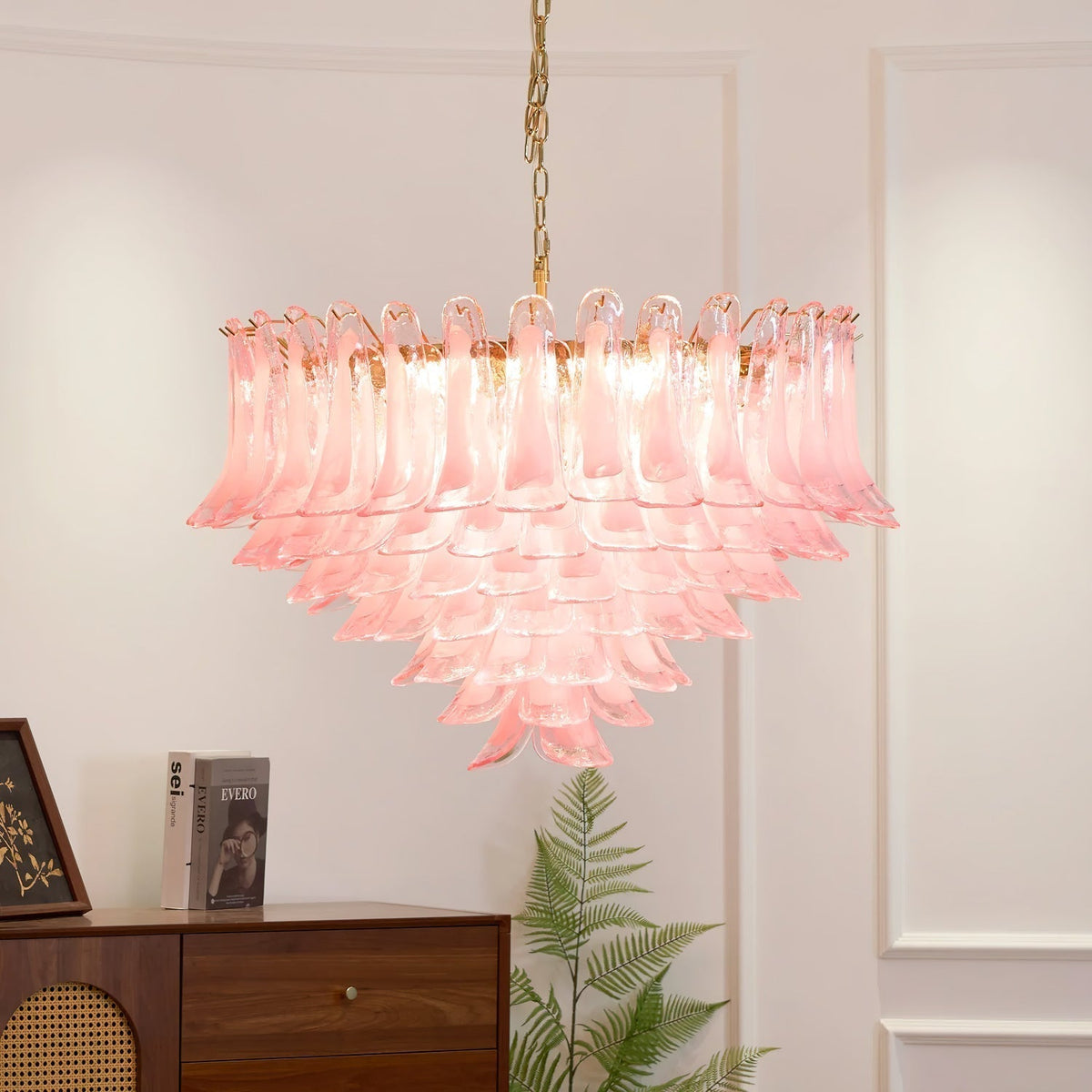 Gold & Pink Barcelona Murano Chandelier with 16 E14 Bulbs-casivra-casivra